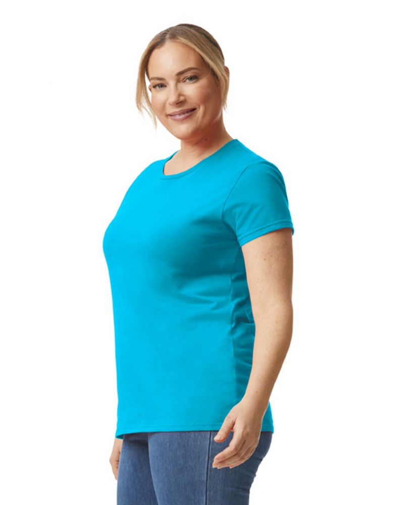 Caribbean Blue Women's Gildan 880 T-Shirts | DANE64029