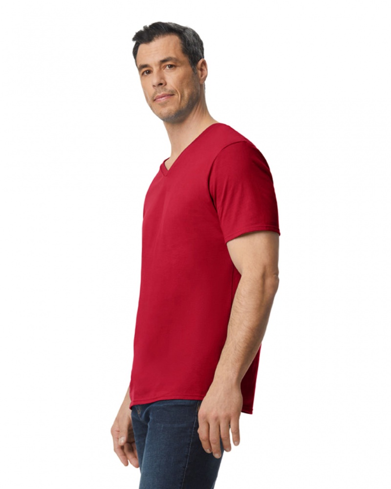 Cherry Red Men's Gildan 64V00 V-Neck T-Shirts | NLSI60498