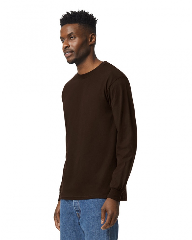 Dark Chocolate Men's Gildan 2400 Long Sleeve T-Shirts | NFMO93461