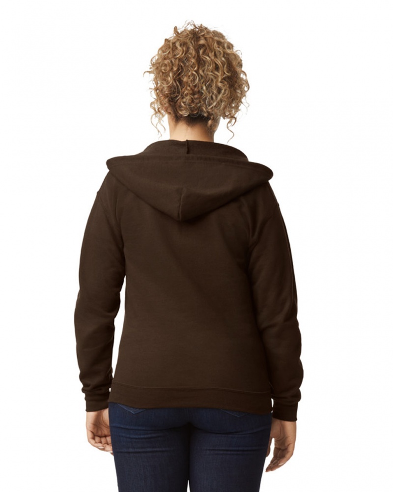 Dark Chocolate Women's Gildan 18600 Full Zip Hoodie | OMKA32814