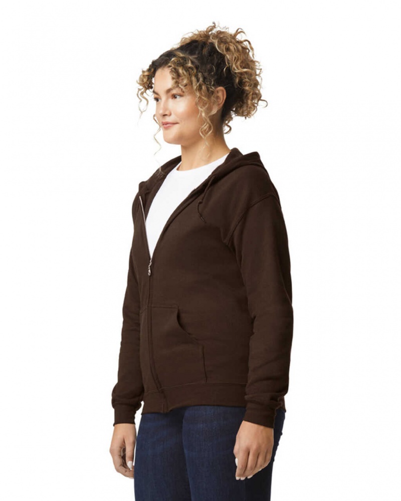 Dark Chocolate Women's Gildan 18600 Full Zip Hoodie Sweatshirt | VBTE91084