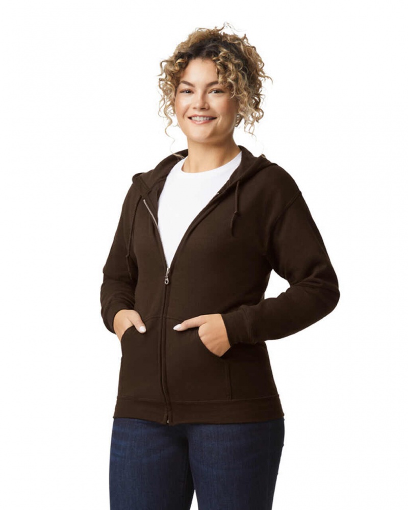 Dark Chocolate Women's Gildan 18600 Full Zip Hoodie Sweatshirt | VBTE91084