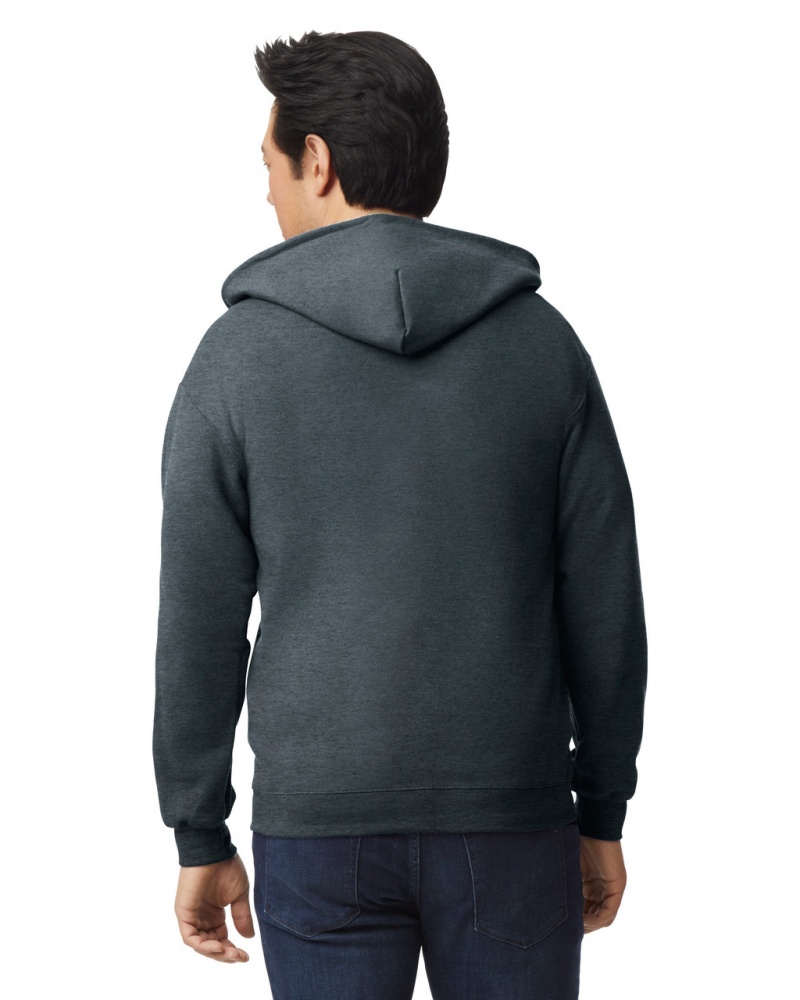 Dark Heather Men's Gildan 18600 Full Zip Hoodie Sweatshirt | RWIT08923