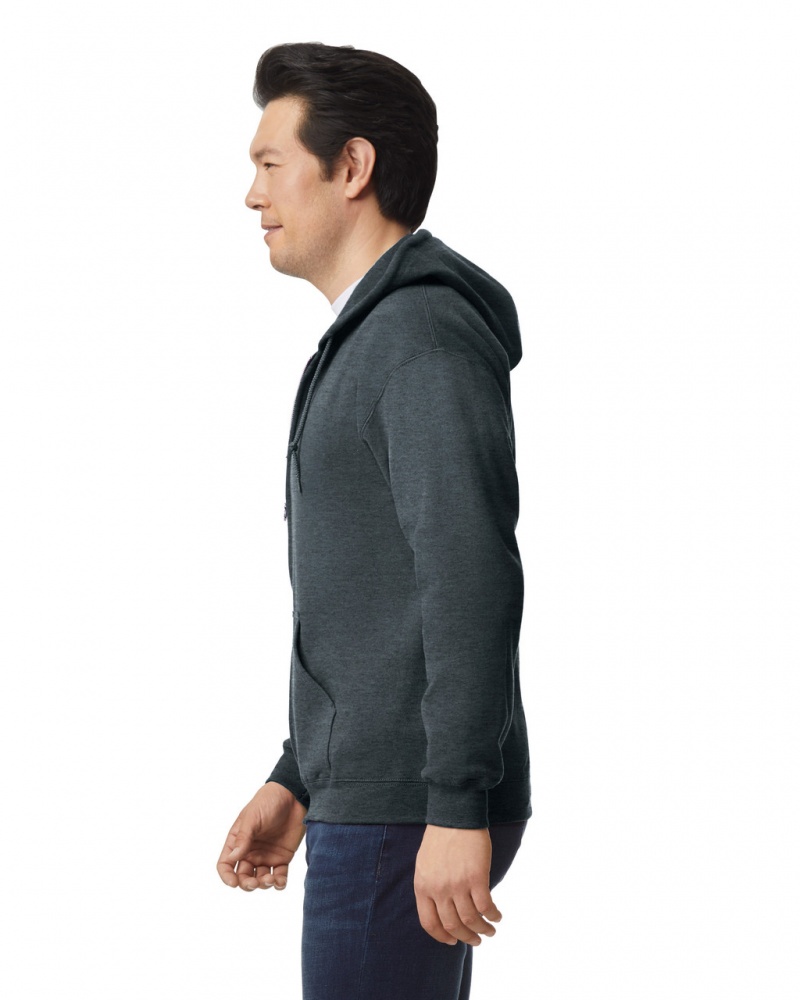 Dark Heather Men's Gildan 18600 Full Zip Hoodie Sweatshirt | RWIT08923