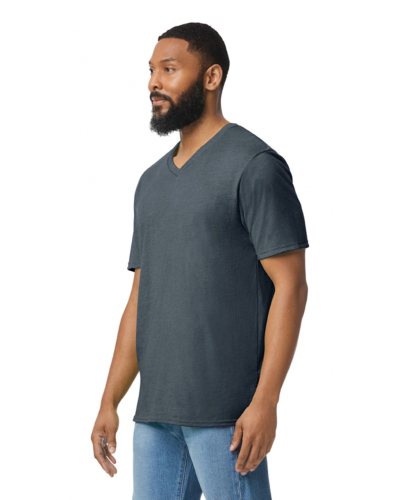 Dark Heather Men's Gildan 64V00 V-Neck T-Shirts | NIFB15276