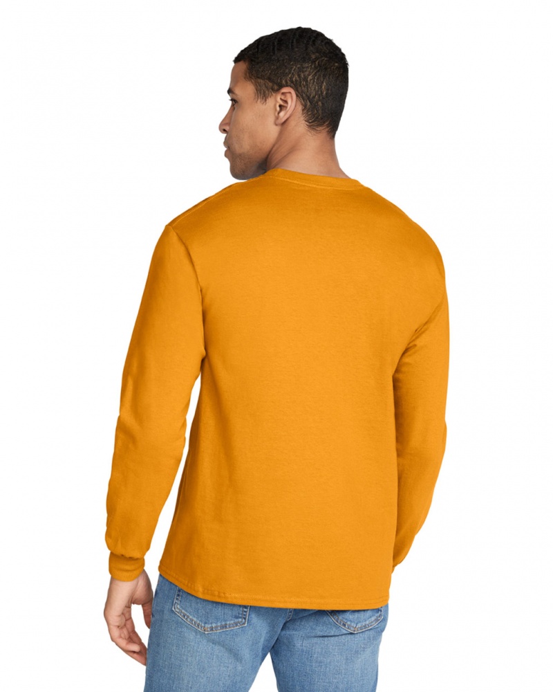 Gold Men's Gildan 2400 Long Sleeve T-Shirts | HIMC01527