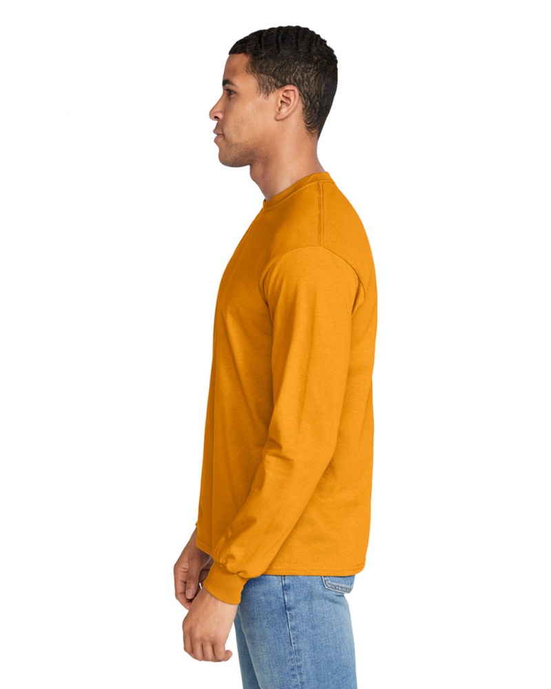 Gold Men's Gildan 2400 Long Sleeve T-Shirts | HIMC01527