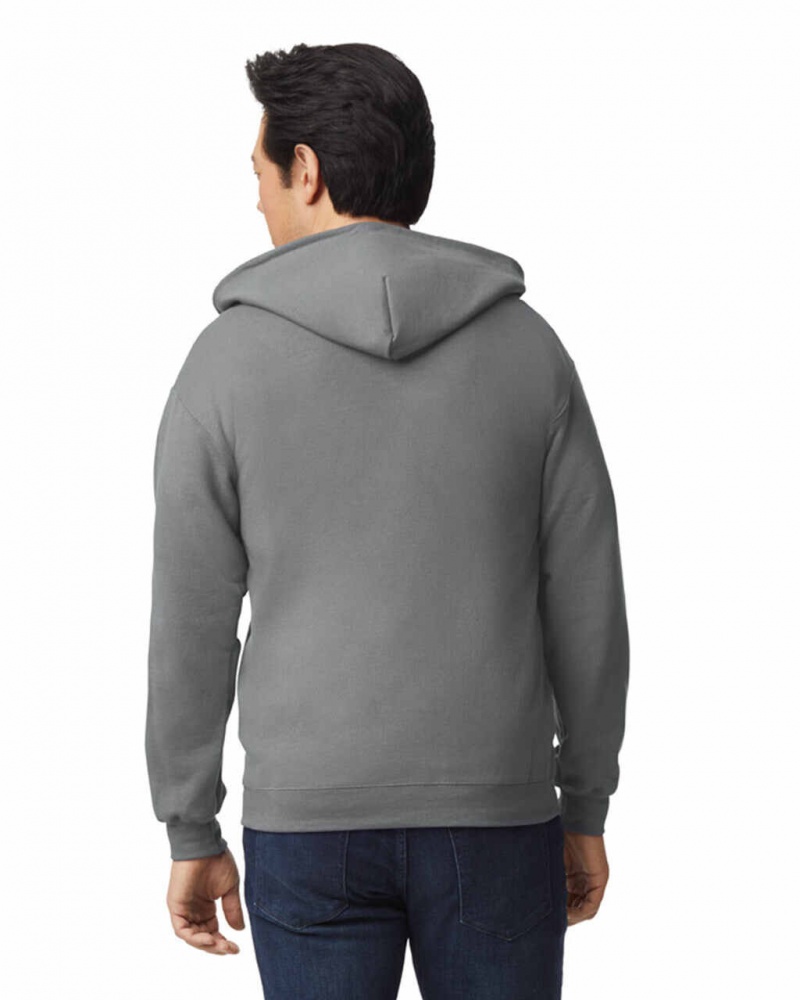 Graphite Heather Men's Gildan 18600 Full Zip Hoodie Sweatshirt | YAKJ92308