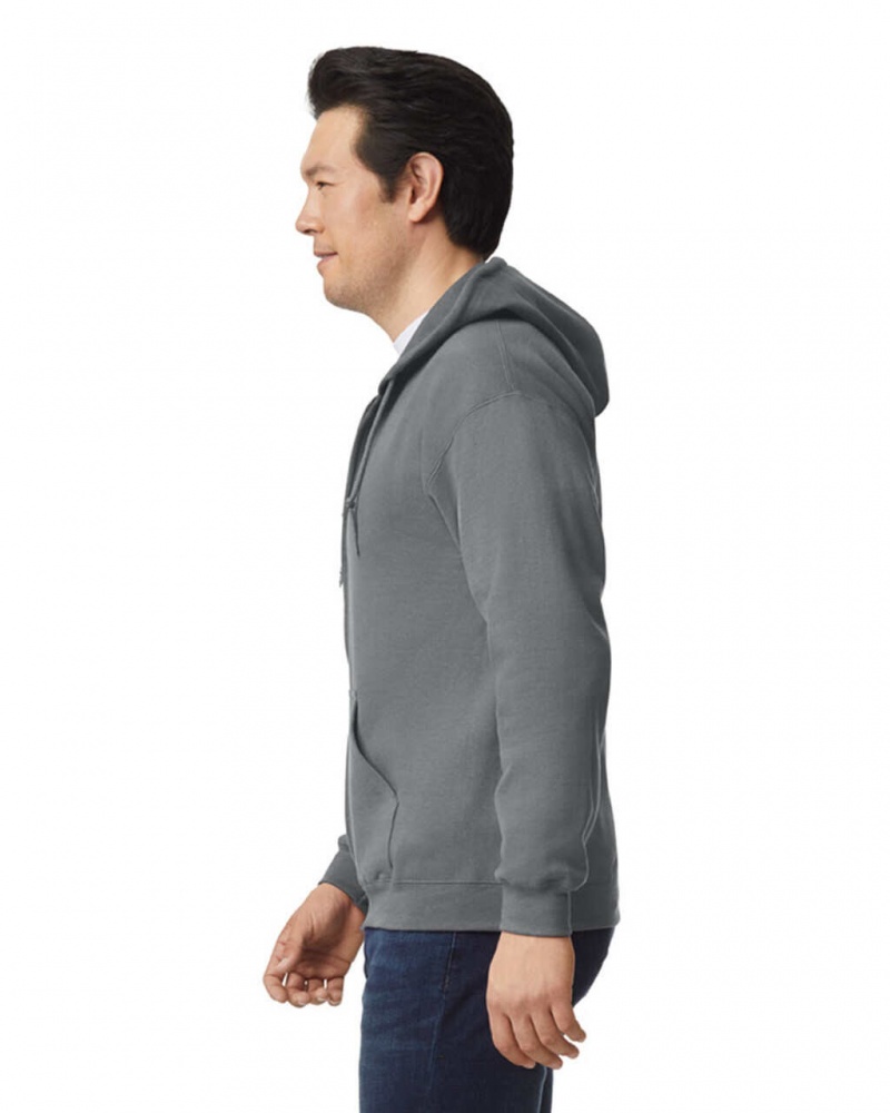 Graphite Heather Men's Gildan 18600 Full Zip Hoodie Sweatshirt | YAKJ92308