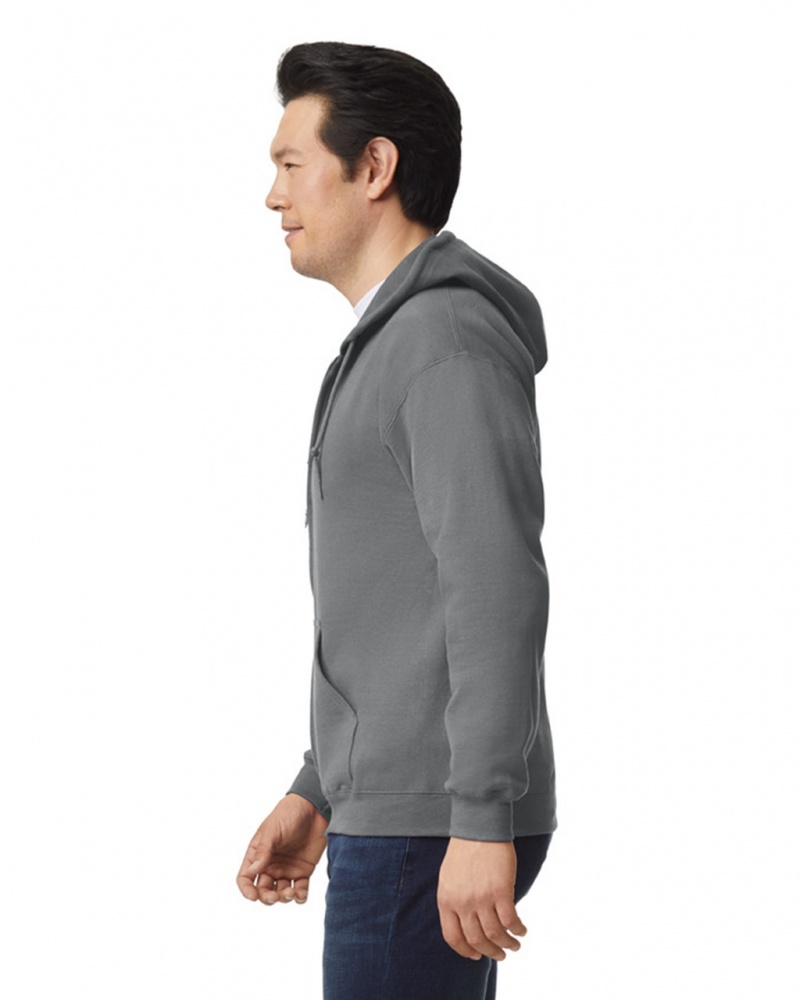 Graphite Heather Men's Gildan 18600 Full Zip Hoodie | REIJ75498