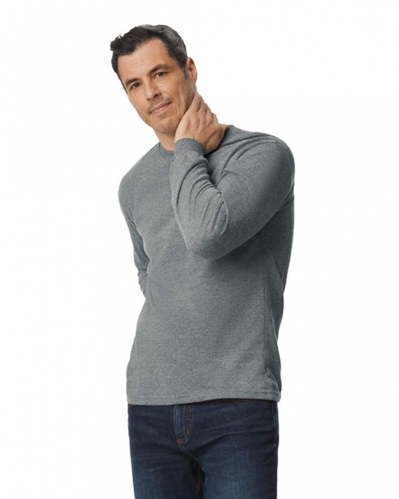 Graphite Heather Men's Gildan H400 Long Sleeve T-Shirts | KDAG58641