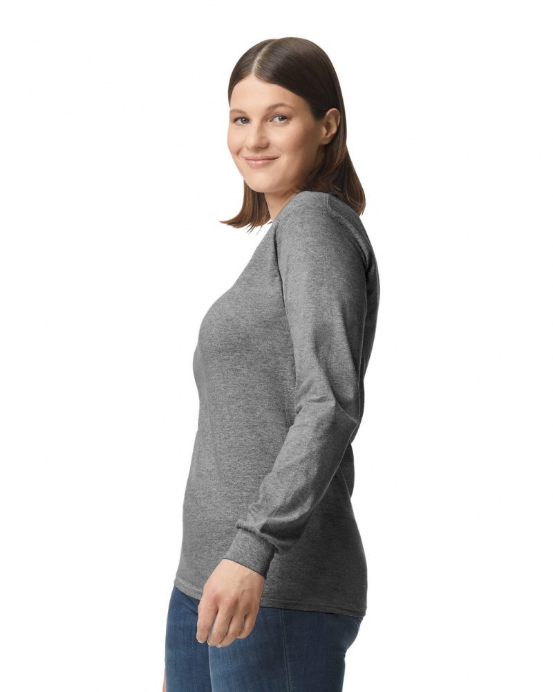 Graphite Heather Women's Gildan 5400 Long Sleeve T-Shirts | LROC70829