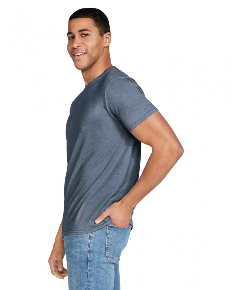 Heather Indigo Men's Gildan 64000 T-Shirts | NVCQ08743