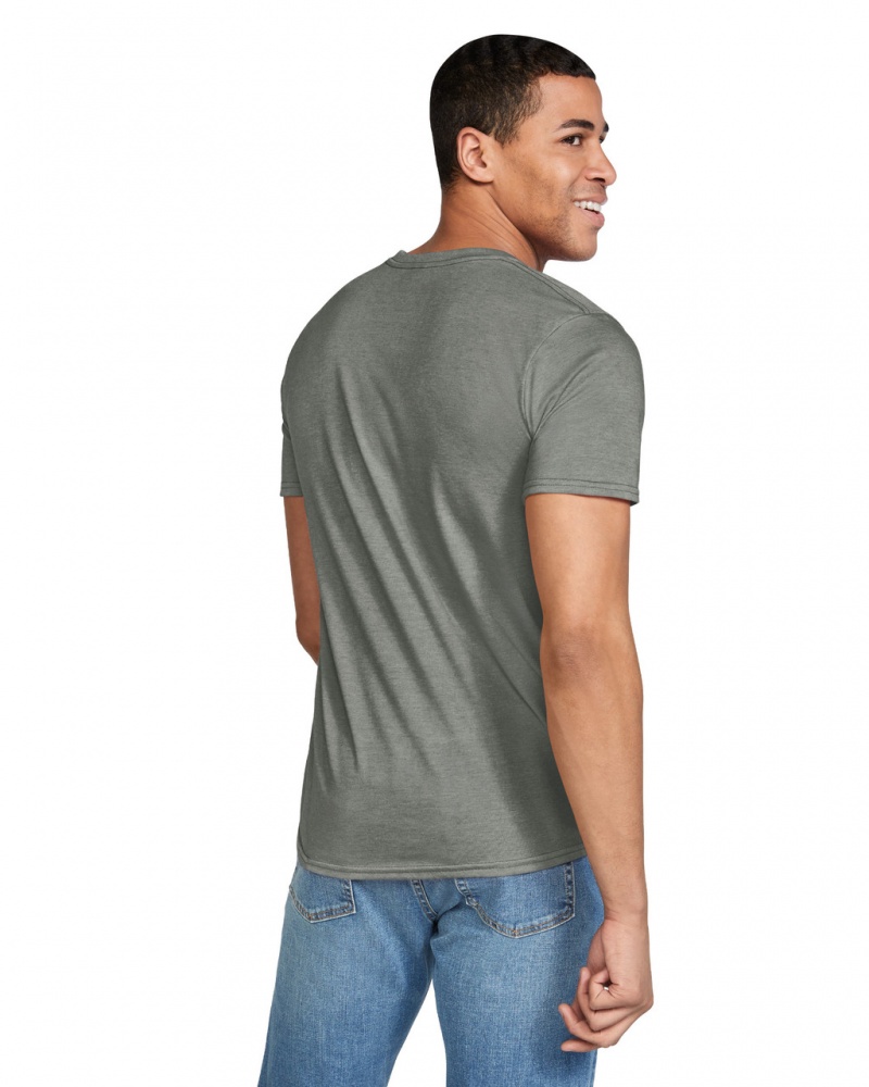 Heather Military Green Men's Gildan 64000 T-Shirts | NMDG91374