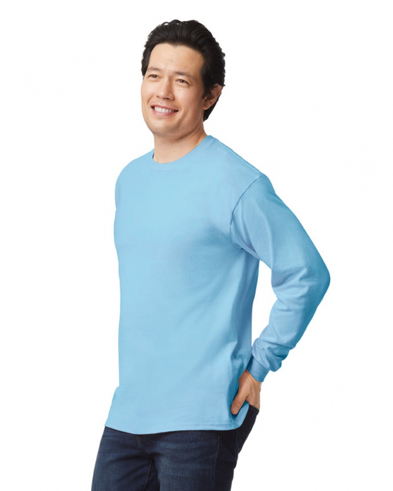 Light Blue Men's Gildan 2400 Long Sleeve T-Shirts | QZTU68152