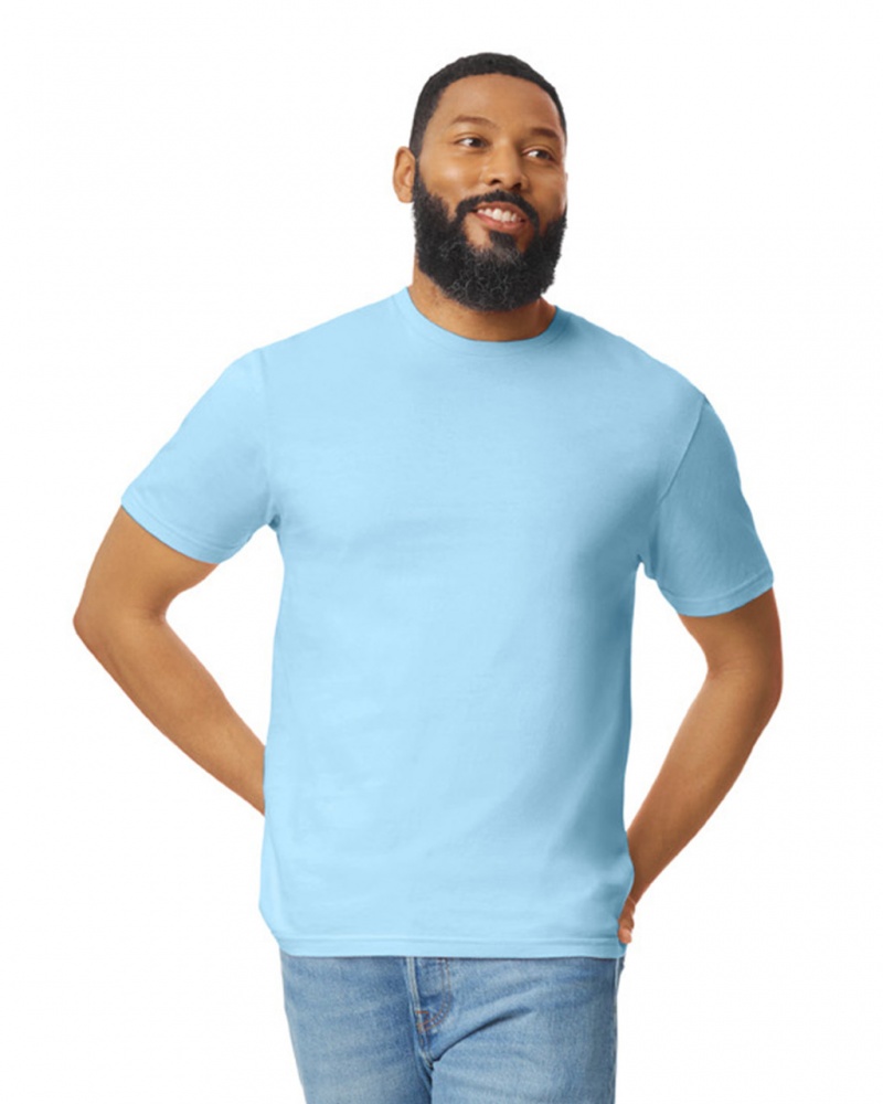 Light Blue Men\'s Gildan 64000 T-Shirts | RATJ98210