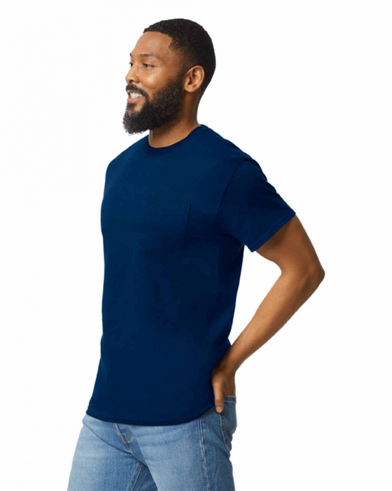 Navy Men's Gildan 2300 with Pocket T-Shirts | IYWS41835