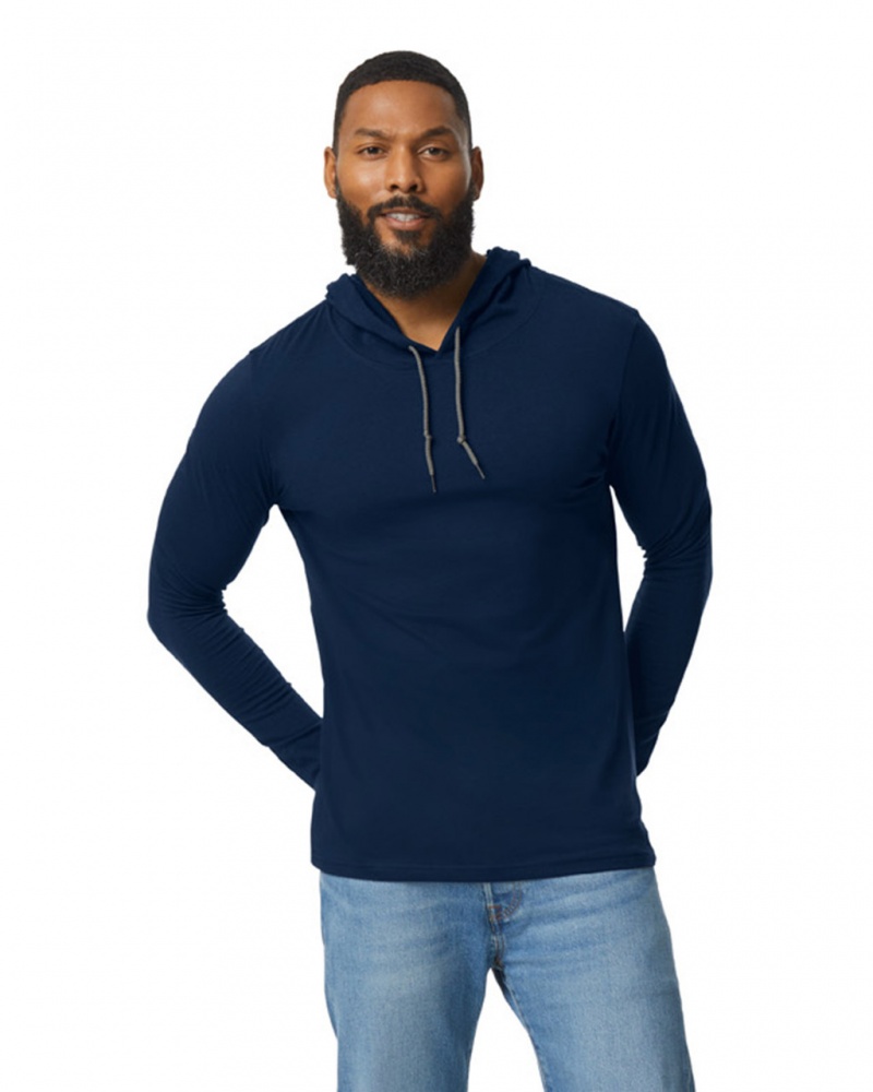 Navy Men's Gildan 987 Long Sleeve Hoodie T-Shirts | SWYN09524