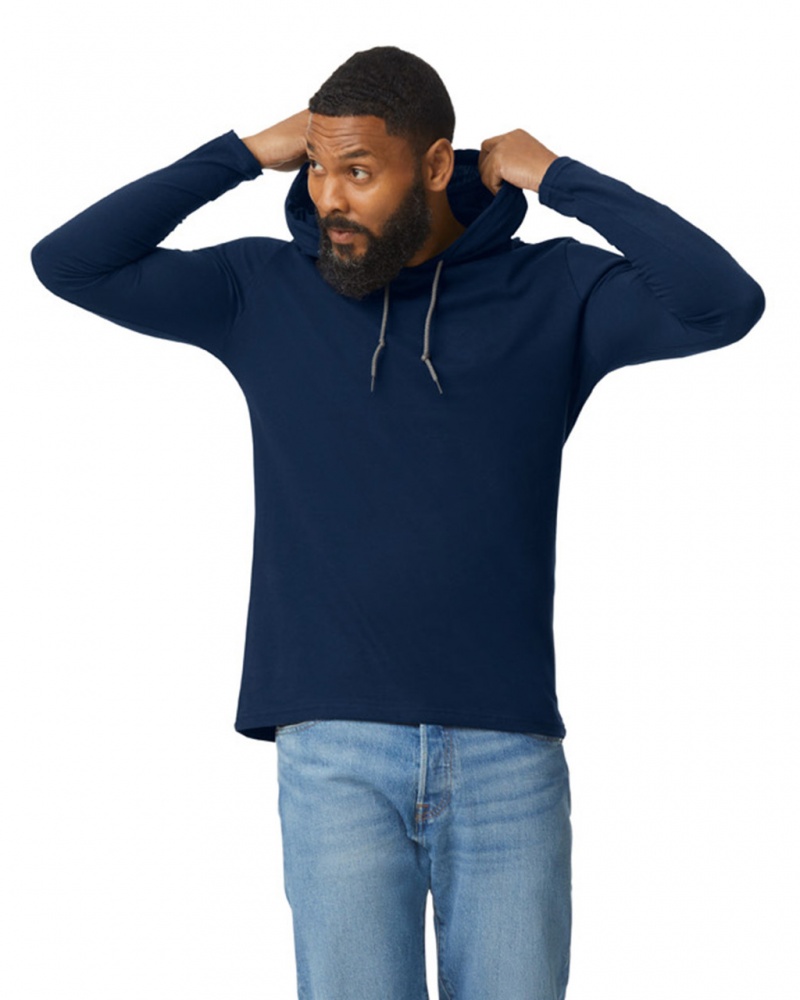 Navy Men's Gildan 987 Long Sleeve Hoodie T-Shirts | SWYN09524