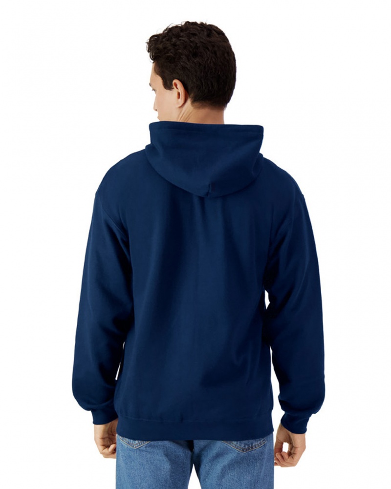 Navy Men's Gildan SF600 Midweight Fleece Full Zip Hoodie Sweatshirt | USXR84256