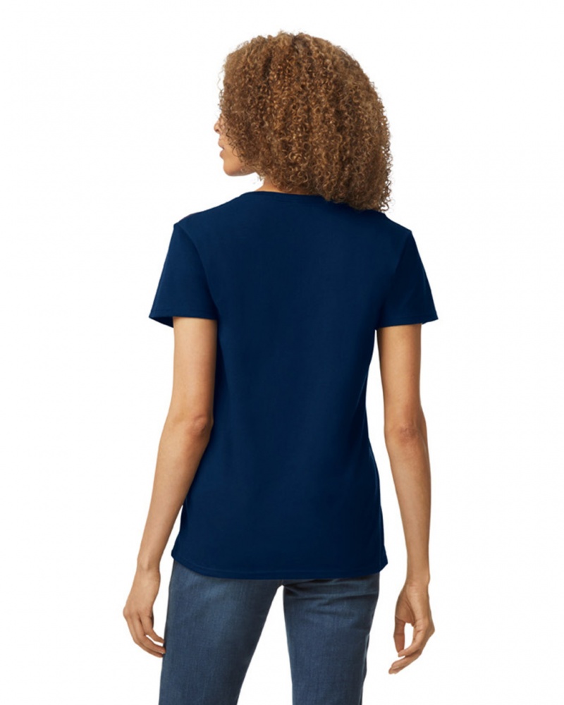 Navy Women's Gildan 5V00L V-Neck T-Shirts | UFBY75014