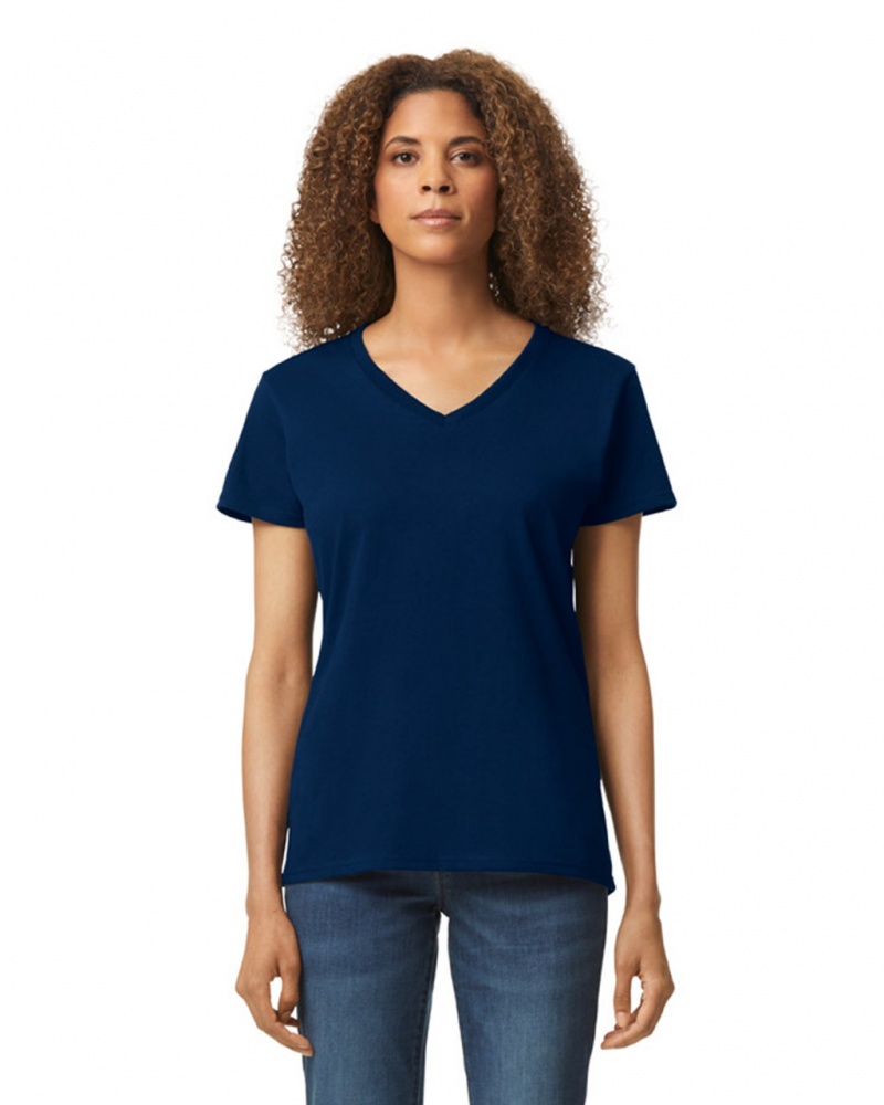 Navy Women's Gildan 5V00L V-Neck T-Shirts | UFBY75014