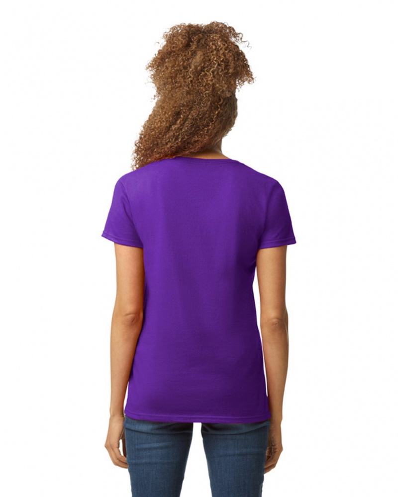 Purple Women's Gildan 5V00L V-Neck T-Shirts | DAUS61095