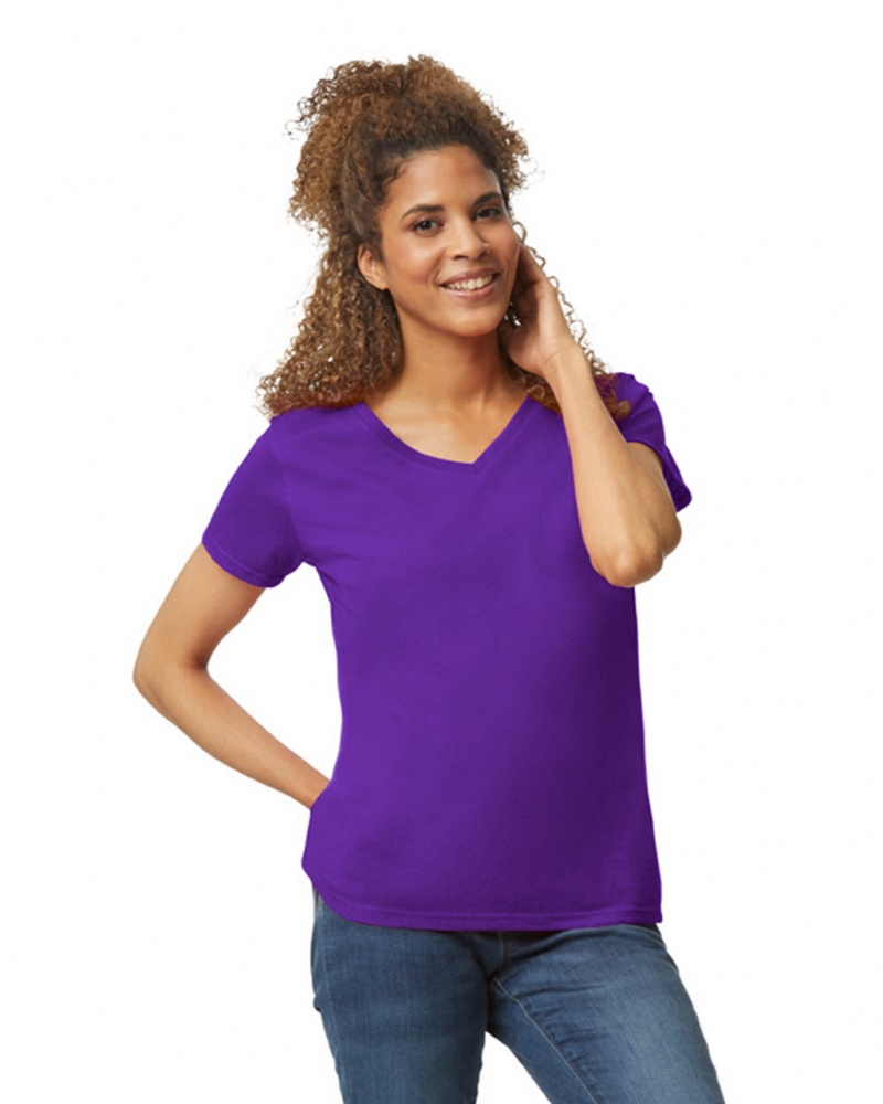 Purple Women\'s Gildan 5V00L V-Neck T-Shirts | DAUS61095