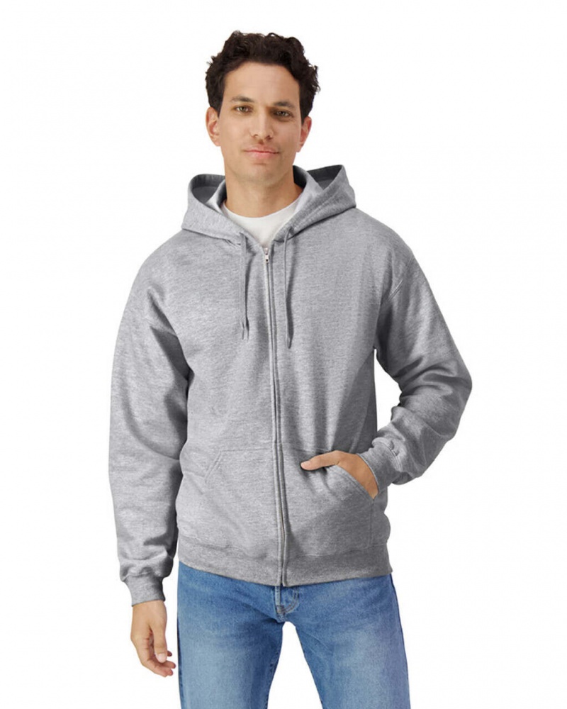 Ring Spun Sport Grey Men\'s Gildan SF600 Midweight Fleece Full Zip Hoodie | RLWO15367