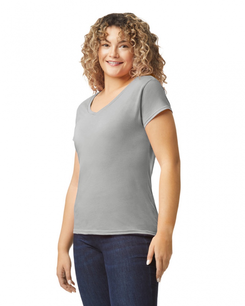 Ring Spun Sport Grey Women's Gildan 64V00L V-Neck T-Shirts | IGVC93862