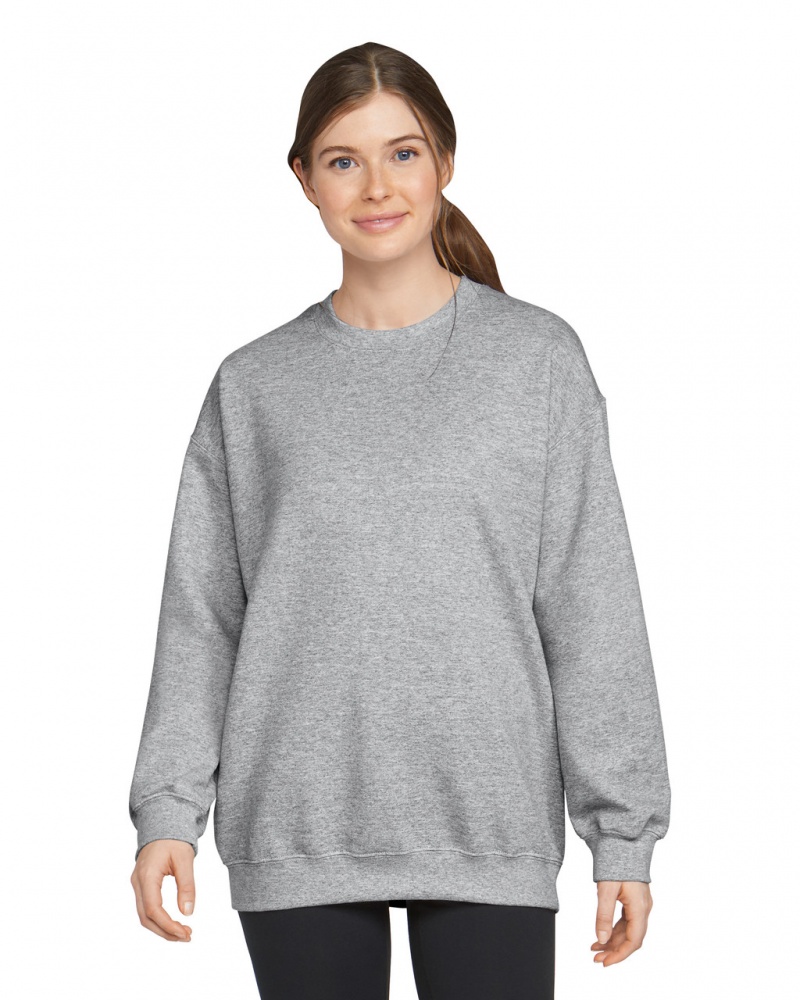 Ring Spun Sport Grey Women\'s Gildan SF000 Midweight Fleece Crewneck Sweatshirt | LOZJ84605