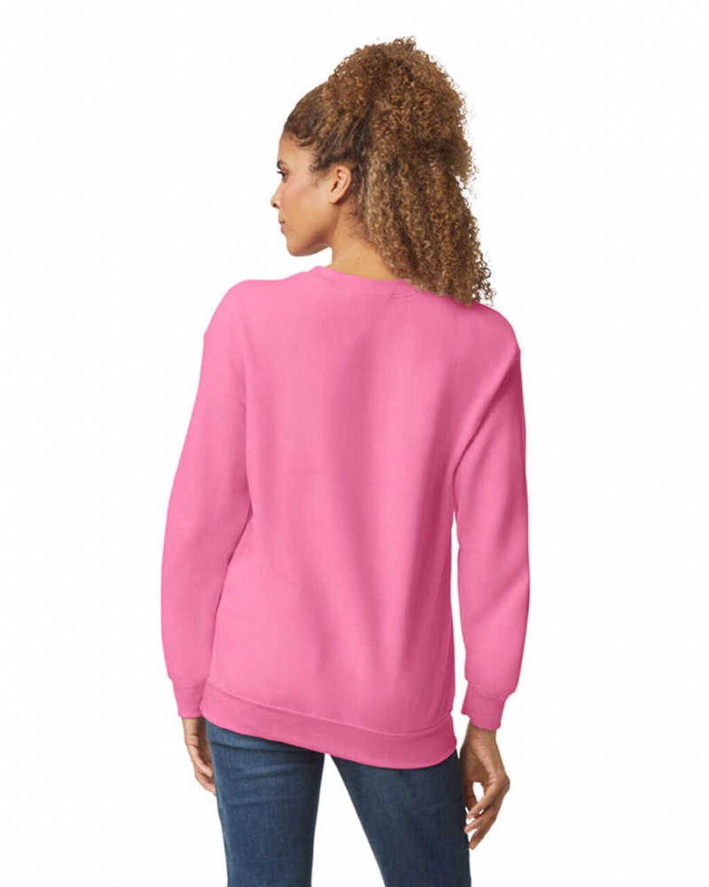 Safety Pink Women's Gildan 18000 Crewneck Sweatshirt | RJCF20913