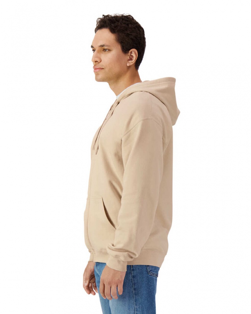 Sand Men's Gildan SF600 Midweight Fleece Full Zip Hoodie Sweatshirt | QONG16729