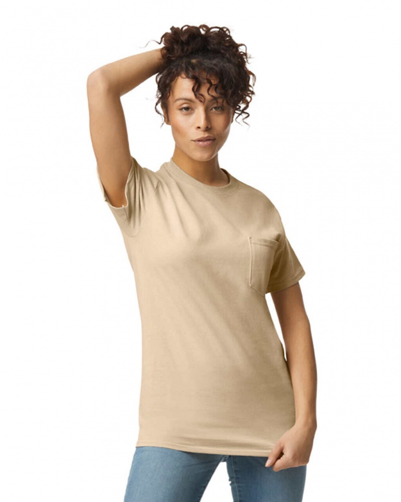 Sand Women's Gildan 2300 with Pocket T-Shirts | RXPN06289