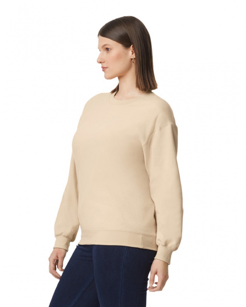 Sand Women's Gildan SF000 Midweight Fleece Crewneck Sweatshirt | AHDG68150