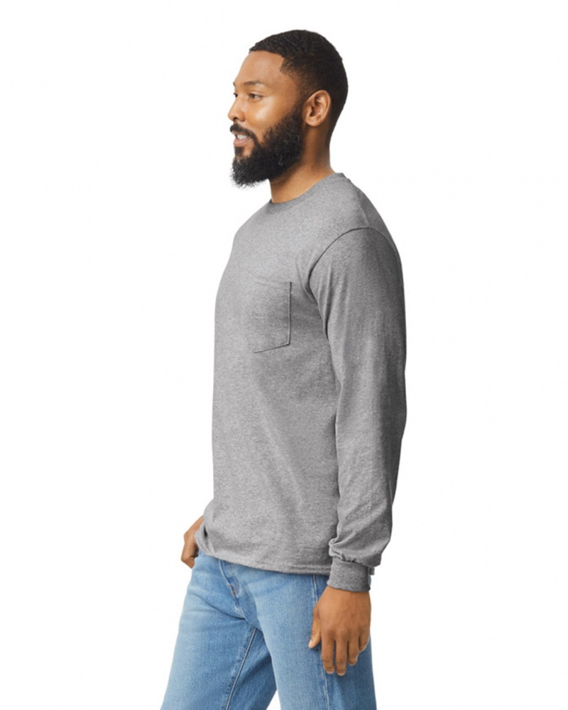 Sport Grey Men's Gildan 2410 Long Sleeve with Pocket T-Shirts | CQRI30176