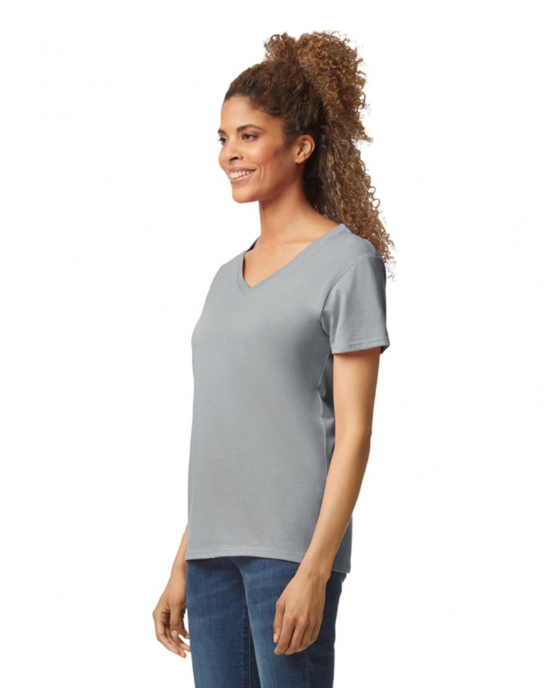 Sport Grey Women's Gildan 5V00L V-Neck T-Shirts | OCVI32690