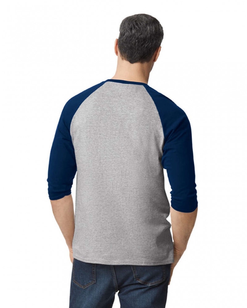 Sport Grey / Navy Men's Gildan 5700 3/4 Raglan T-Shirts | TPMY87923