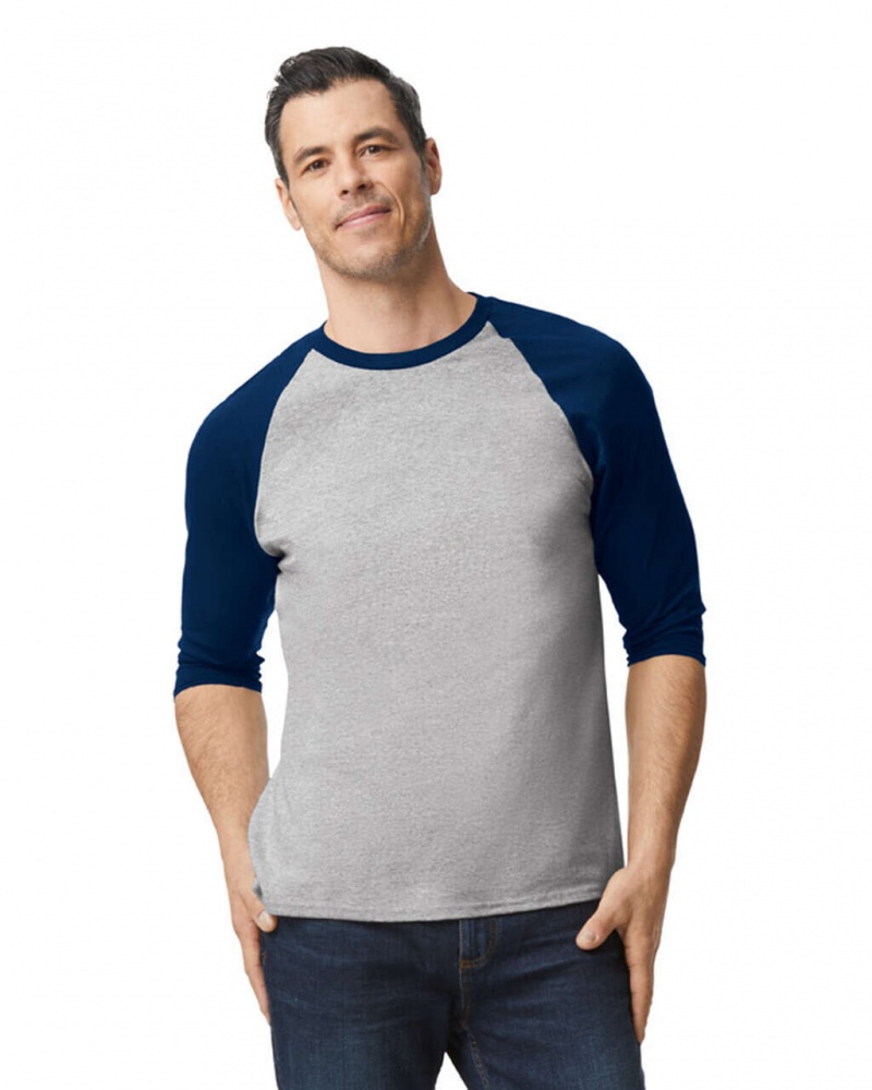 Sport Grey / Navy Men's Gildan 5700 3/4 Raglan T-Shirts | TPMY87923