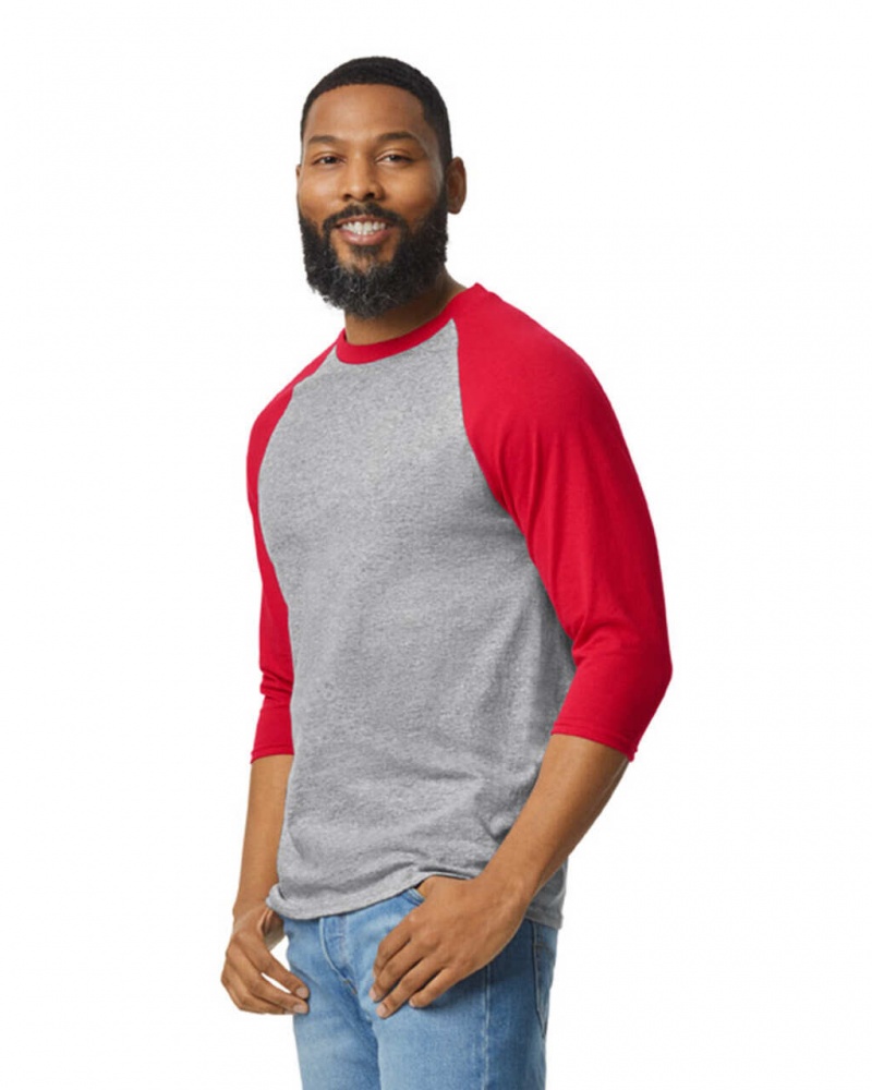 Sport Grey / Red Men's Gildan 5700 3/4 Raglan T-Shirts | JCYS94682