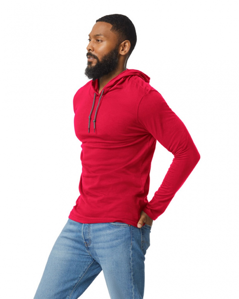 True Red Men's Gildan 987 Long Sleeve Hoodie T-Shirts | KERW67203