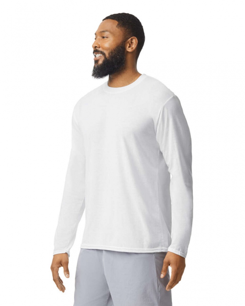 White Men's Gildan 42400 Long Sleeve T-Shirts | QECG90465