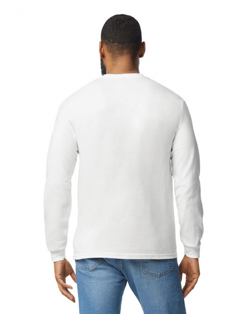 White Men's Gildan 5400 Long Sleeve T-Shirts | RUJP29658