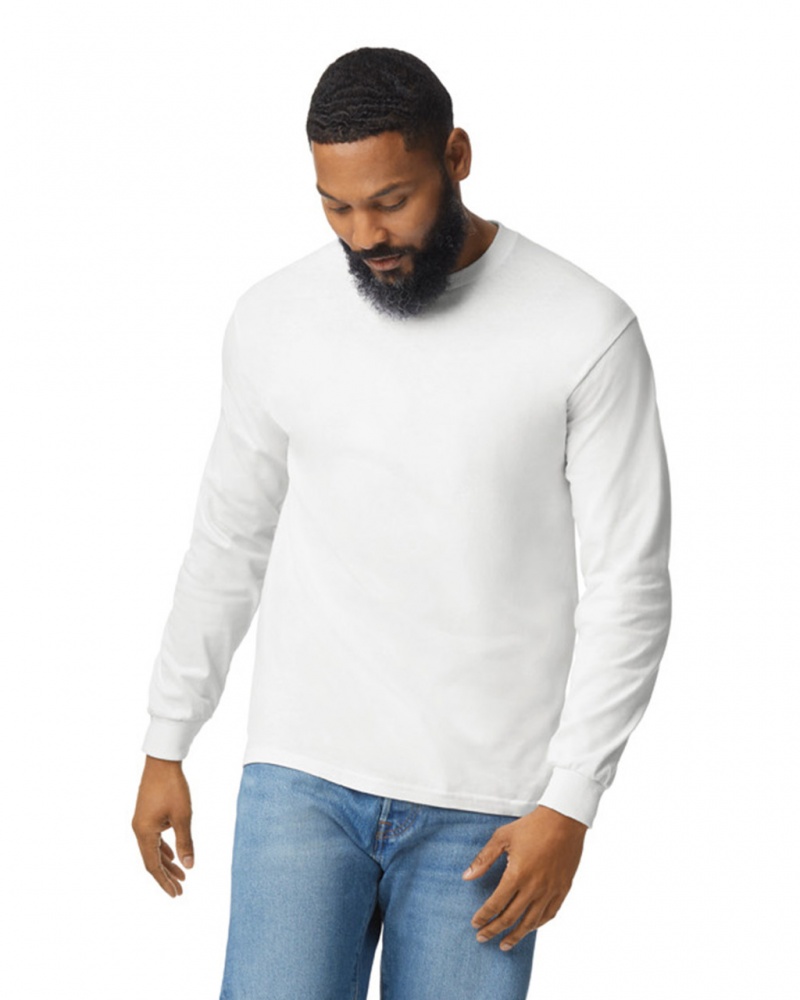 White Men's Gildan 5400 Long Sleeve T-Shirts | RUJP29658