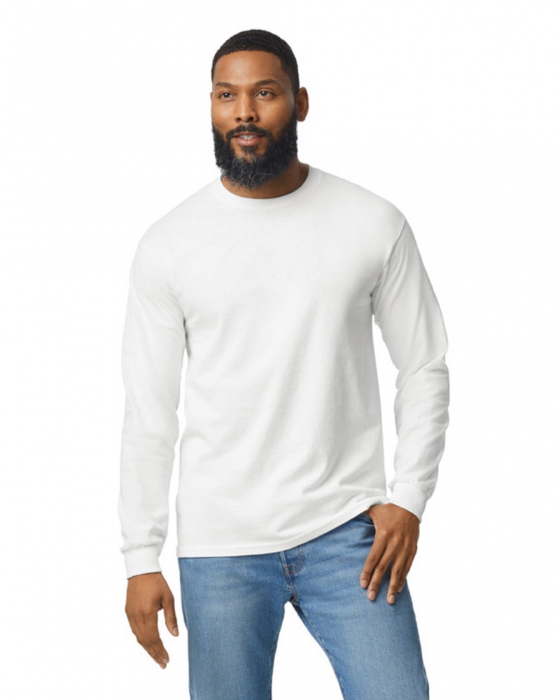 White Men\'s Gildan 5400 Long Sleeve T-Shirts | RUJP29658