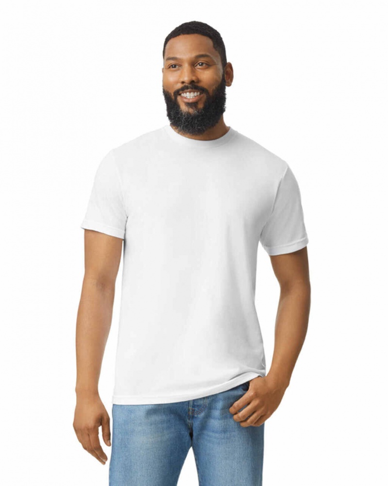 White Men's Gildan 67000 CVC T-Shirts | XEAY54021