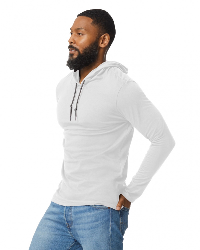 White Men's Gildan 987 Long Sleeve Hoodie T-Shirts | PNZV56270