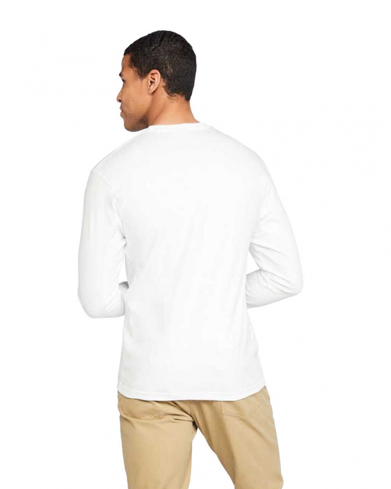 White Men's Gildan H400 Long Sleeve T-Shirts | FQBU39480