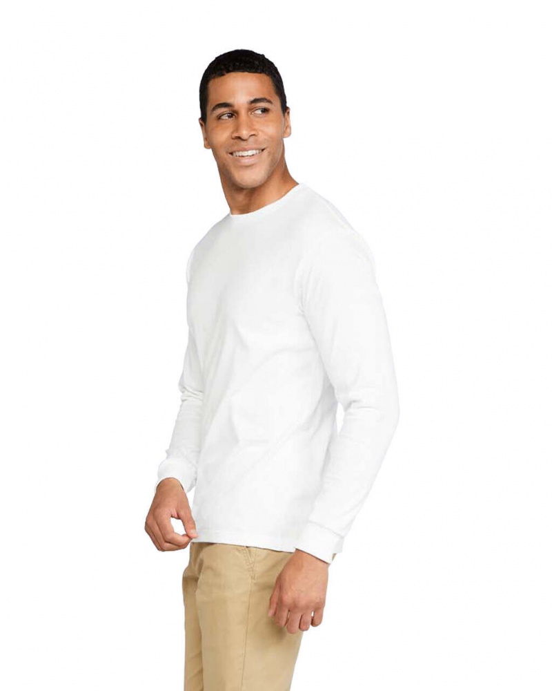 White Men's Gildan H400 Long Sleeve T-Shirts | FQBU39480