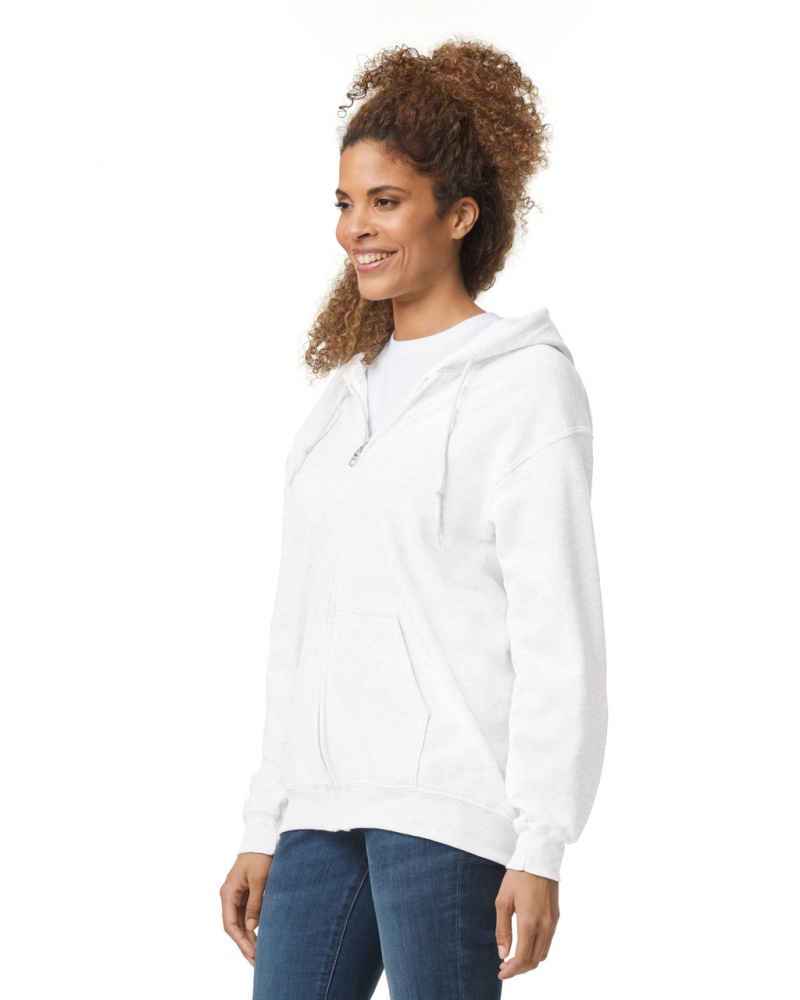 White Women's Gildan 18600 Full Zip Hoodie | UPYQ35407